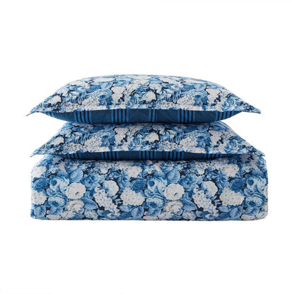 Laura Ashley - Queen Comforter Set, Soft Cotton Bedding, Medium Weight for Year Round Comfort, 3 Piece Bed Set with Matching Pillowcases (Sweet Memories Blue)