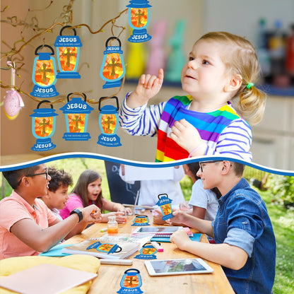 Chiisong 24 Sets Religious VBS Cross Crafts Jesus Lights The Way Tissue Sign Cross Crafts Kit DIY Jesus Light Christian Religious Oil Lamp Art for Camping Sunday School VBS Church Activities