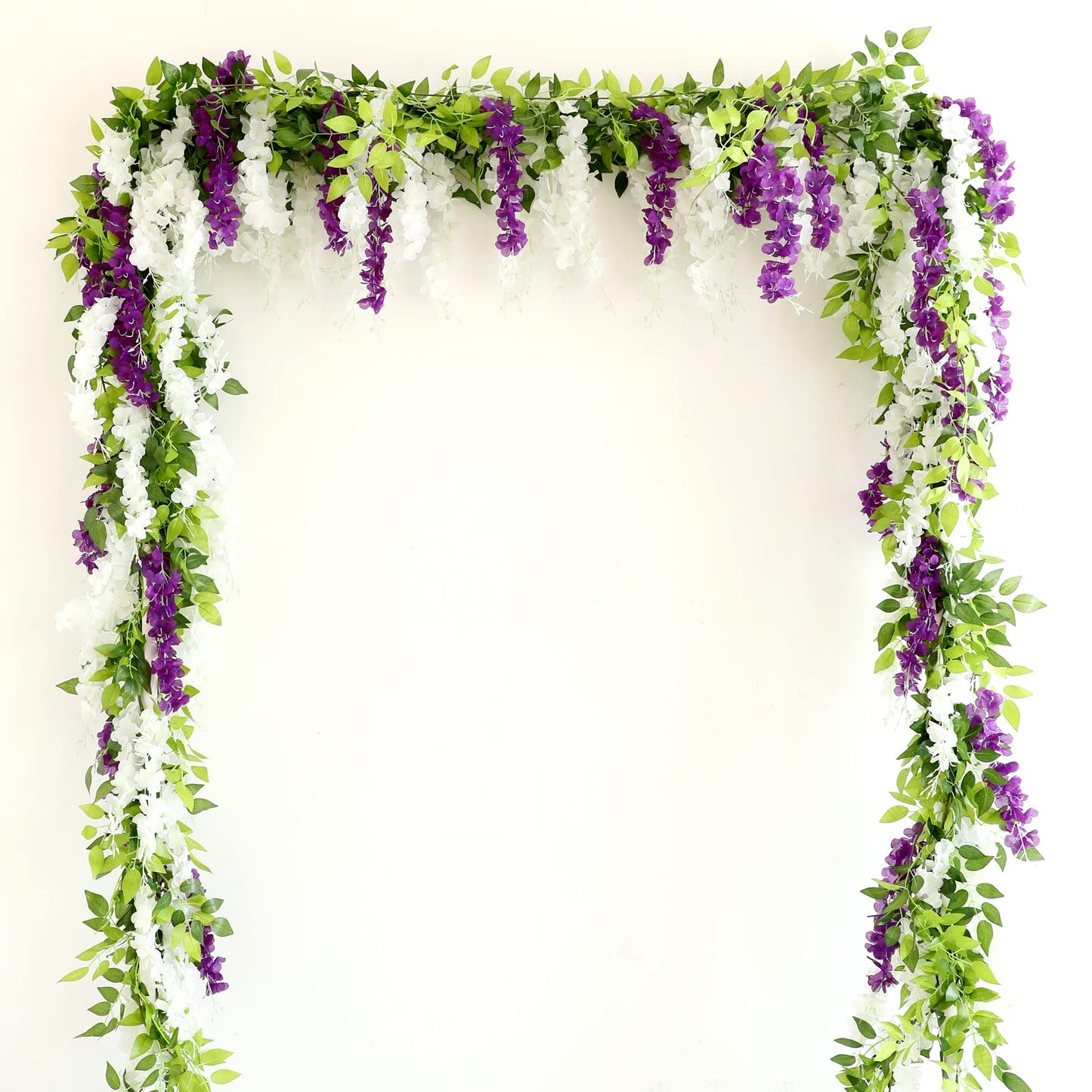 Apeair Wisteria Artificial Flowers Garland, 2Pcs Total 14.4ft Silk Faux Wisteria Vine Kit, Hanging Flower Plant for House Outdoor Garden Ceremony Outside Wedding Arch Floral Decor (2, White)