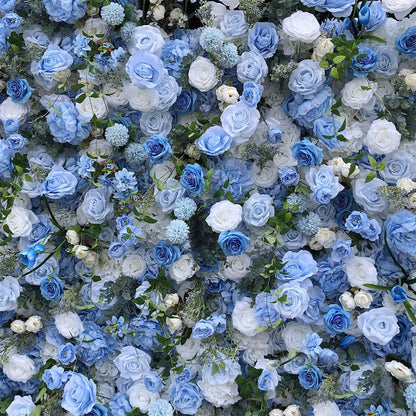 Handmade Blue Roses Wall Large Artificial Flower Wall Backdrop Panels,Rose Wedding Backdrop 3D Floral Wall Fabric Flower Wall For Party Baby Shower Bridal Wedding Background D,3m*3m/10*10FT