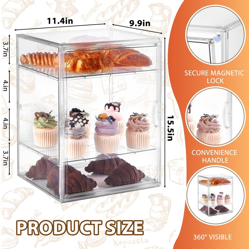 ToBeAce Pastry Display Case, Large Bread Box for Kitchen Countertop, 4 Layers Adjustable Bakery Display Case, Clear Breadbox for Baked Goods Cookie Dessert Cupcake Kitchen Counter, 2 Pack