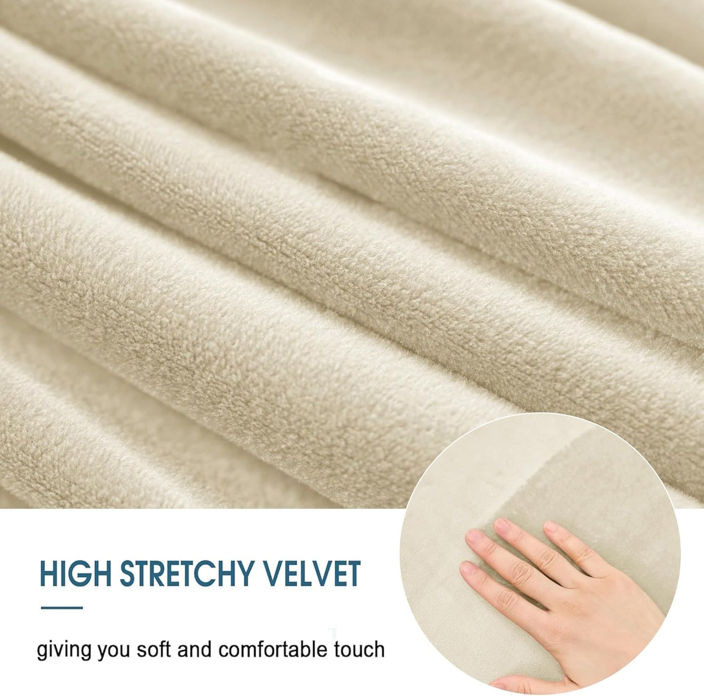 HFCNMY Round Ottoman Cover - Thick Velvet Slipcover with Elastic Bottom - Beige Large
