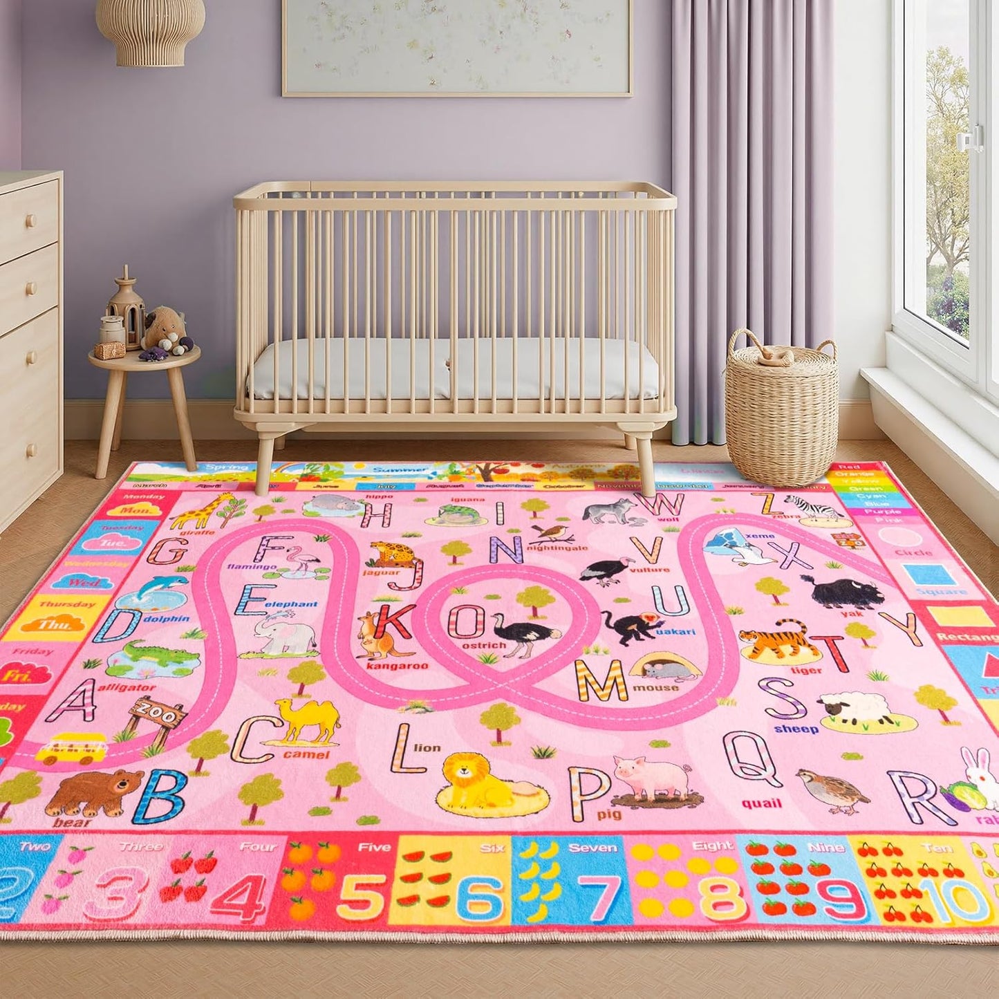 5x7, Washable Kids Play Rug Non-Slip Educational Animal & Season Shape Carpet for Nursery Bedroom Classroom, Ultra-Soft