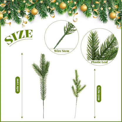Syhood 50 Pieces Artificial Pine Branches, Christmas Tree Picks for DIY Garland Wreath Home Decor, 2 Styles