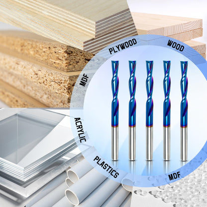 HQMaster Downcut Bit 1/8" Shank Down Cut Spiral CNC Router Bits End Mill Tungsten Carbide Milling Cutter Set 5 Pack (1/8" Cutting Diameter)
