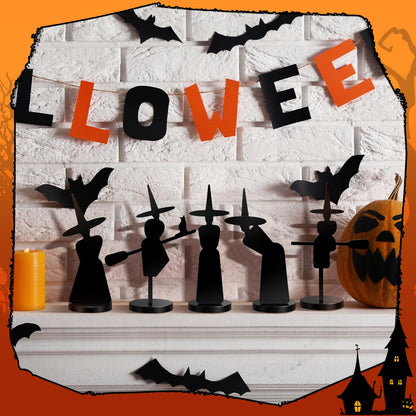 Burbell 5 Pcs Halloween Decorations Indoor Halloween Witch Figurines Set Black Metal Halloween Witches Decor Stylish Witch Scene Figurine Standing Decor for Witch Sabbath Home Table Shelf