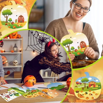 Spiareal 24 Pcs Thanksgiving Autumn Fall Stickers Scene Make a Sticker with Pumpkin Cardboards Your Own Scarecrow Turkey Acorn Classroom DIY Party Decor