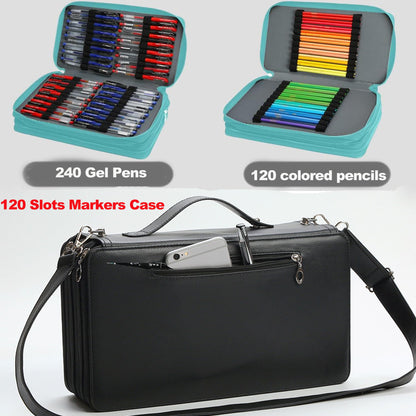 Black 120 Slots PU Marker Case, Alcohol Markers Pens Markers Carrying Bag Holder for Art Sketch Marker, Permanent Paint Pen Dry Erase Markers, Drawing Pens Art Supplies