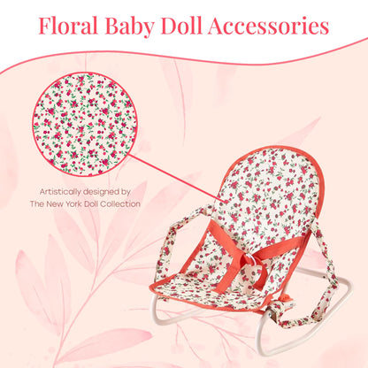 Floral Baby Doll Accessories Set, 3-1 Baby Doll Crib, Baby Doll High Chair & Bouncer Seat. 18 inch Doll Accessories with Doll Bed. 18" Dolls Furniture Play Stuff. Toys for Girls Ages 3-5,4-6,5-7,8-10