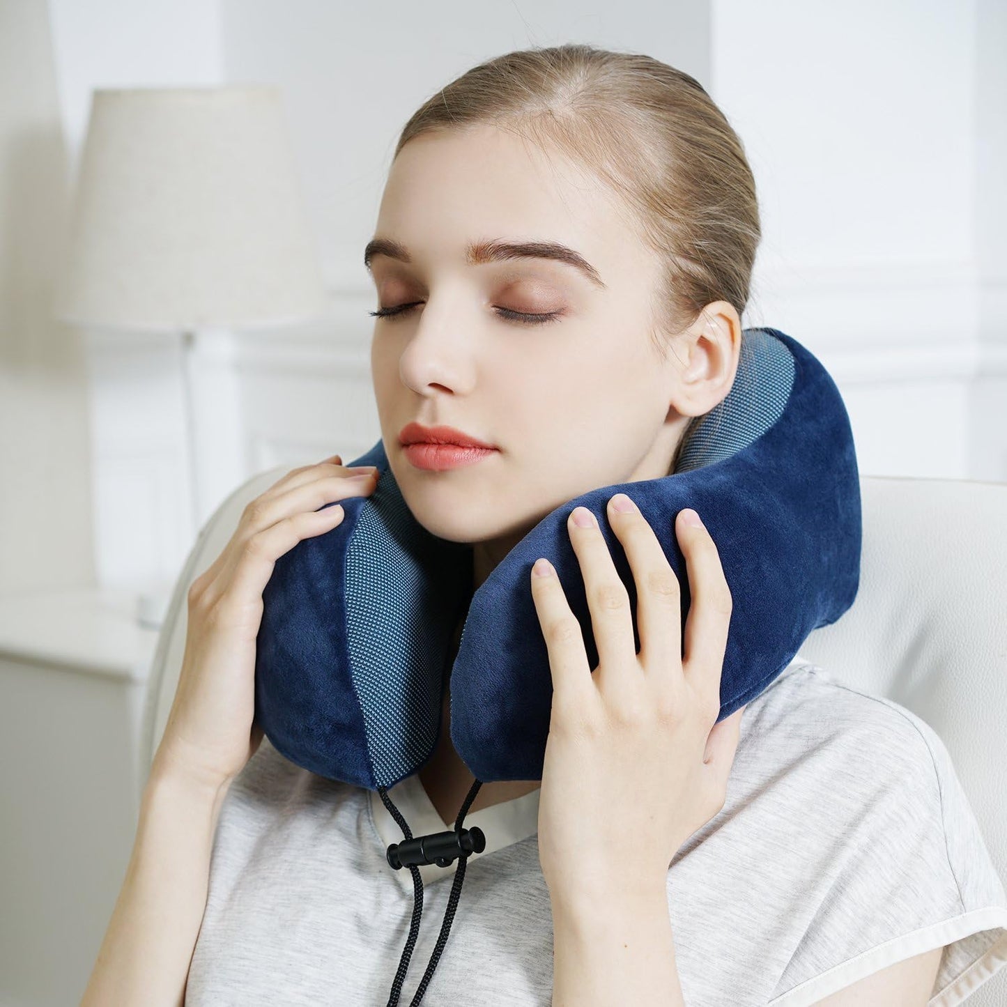 Travel Pillow - Best Memory Foam Neck Support for Sleeping, Airplane, Car & Home Use (Dark Blue)
