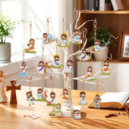 WILLBOND 30 Pcs Mini Jesus Diamond Art Keychain Kits for Adults Christian Jesus Diamond Painting Keychains Double Sided DIY Religious Cross Keyrings for Church Catholic Sunday Easter Beginners Gifts