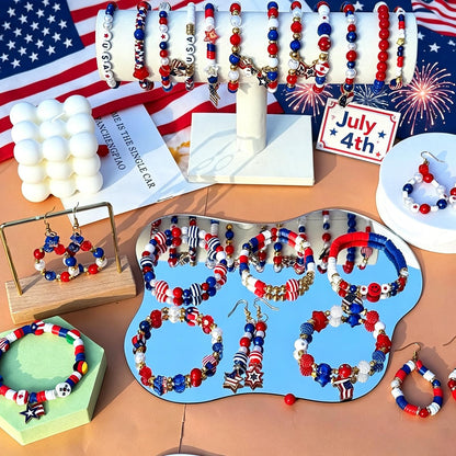 2100Pcs 4th of July Patriotic Beads Kit, Independence Day Bead Red White and Blue Polymer Clay Beads for Bracelets Jewelry Making Acrylic Round Star Letter Loose Beads with USA Patriotic Star Charms