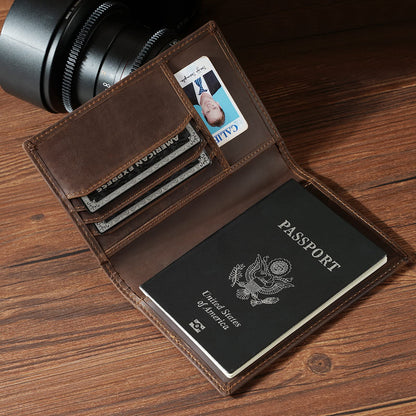 Polare Slim RFID Blocking Leather Passport Holder Travel Bifold Wallet For Men