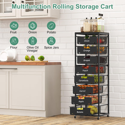 EasyPAG Rolling Storage Cart With 8 Drawers, Metal Craft Organizers And Storage Cart With Wood Tabletop, 30 Lbs Capacity Per Drawer For Home Office Classroom And Dorm, Black