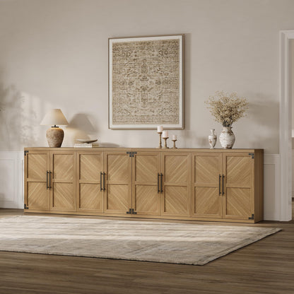 SICOTAS Buffet Cabinet with 4 Doors, Modern Sideboard Cabinet with Storage and Adjustable Shelves, Large Credenza Storage Cabinet (1, Oak Brown)