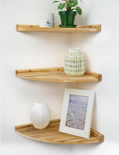 12x12 Inch Corner Shelves Wall Mount, Farmhouse Rustic Corner Floating Shelf with Cord Hole, Wooden Storage Organizer