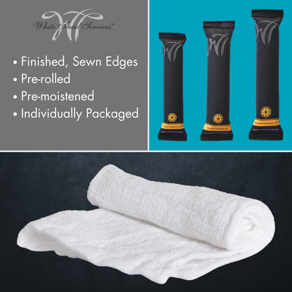 White Towel Services 10" x 10" in Moist Cotton Towel Individually Wrapped - Lemon Scent (Case of 50) - Single-Use Oshibori Style Cotton Hospitality Towels