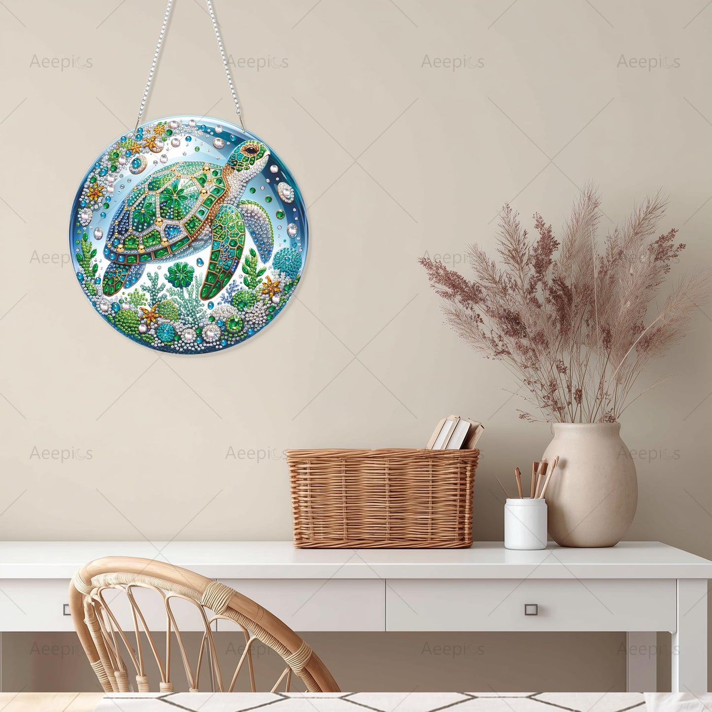 Aeepics Hanging Diamond Art Kit for Adult, DIY Diamonds Painting Pendant Ornament Kit, Acrylic Diamond Art Painting Board Kit (Turtle)