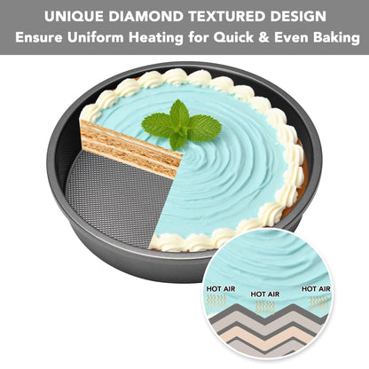 Tiawudi 9" Round Cake Pan Set of 2, 0.8mm Thick Heavy Duty Bakeware for Tiered & Layered Cakes, Nonstick Baking Pan with Diamond Texture for Even Heating, Cake Mold