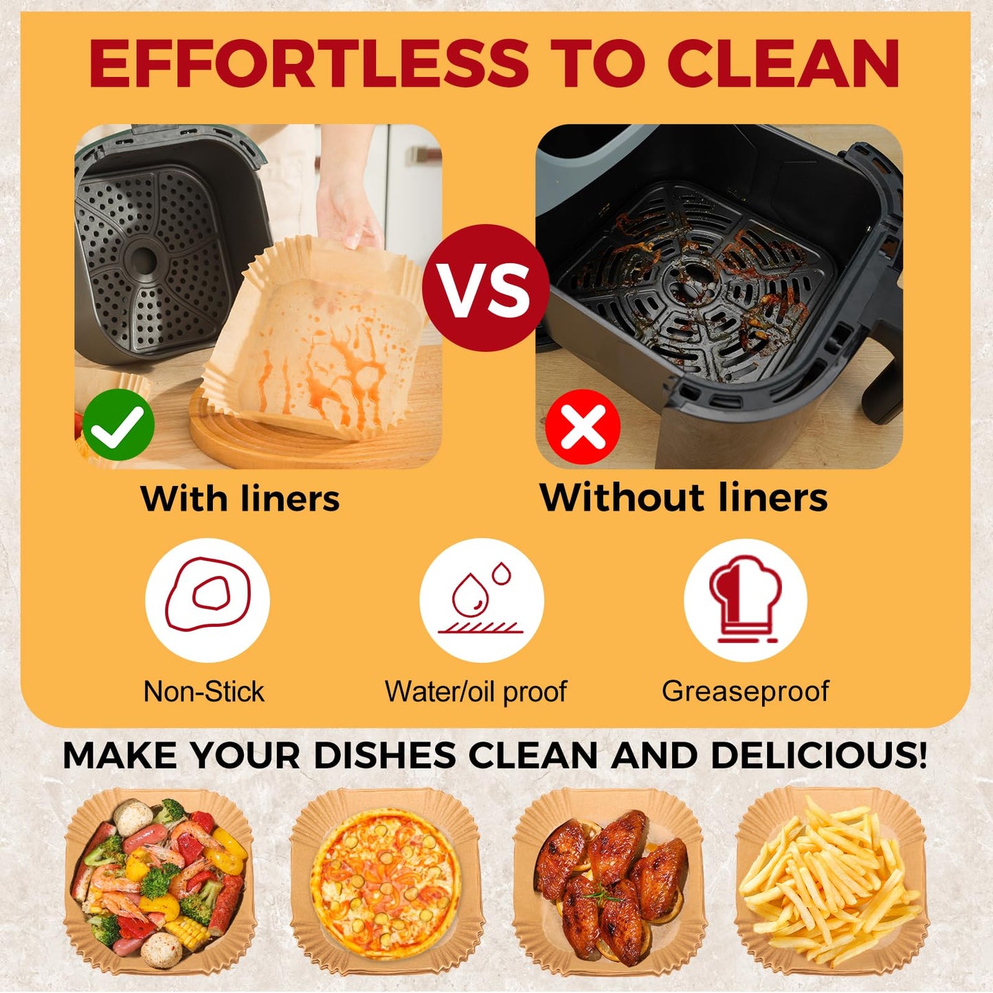 Air Fryer Disposable Paper Liners - 150Pcs 8In Square Parchment Paper Non-Stick Airfryer Basket Liners for Steamer Microwave Oven, Deep Fryer Parts & Accessories
