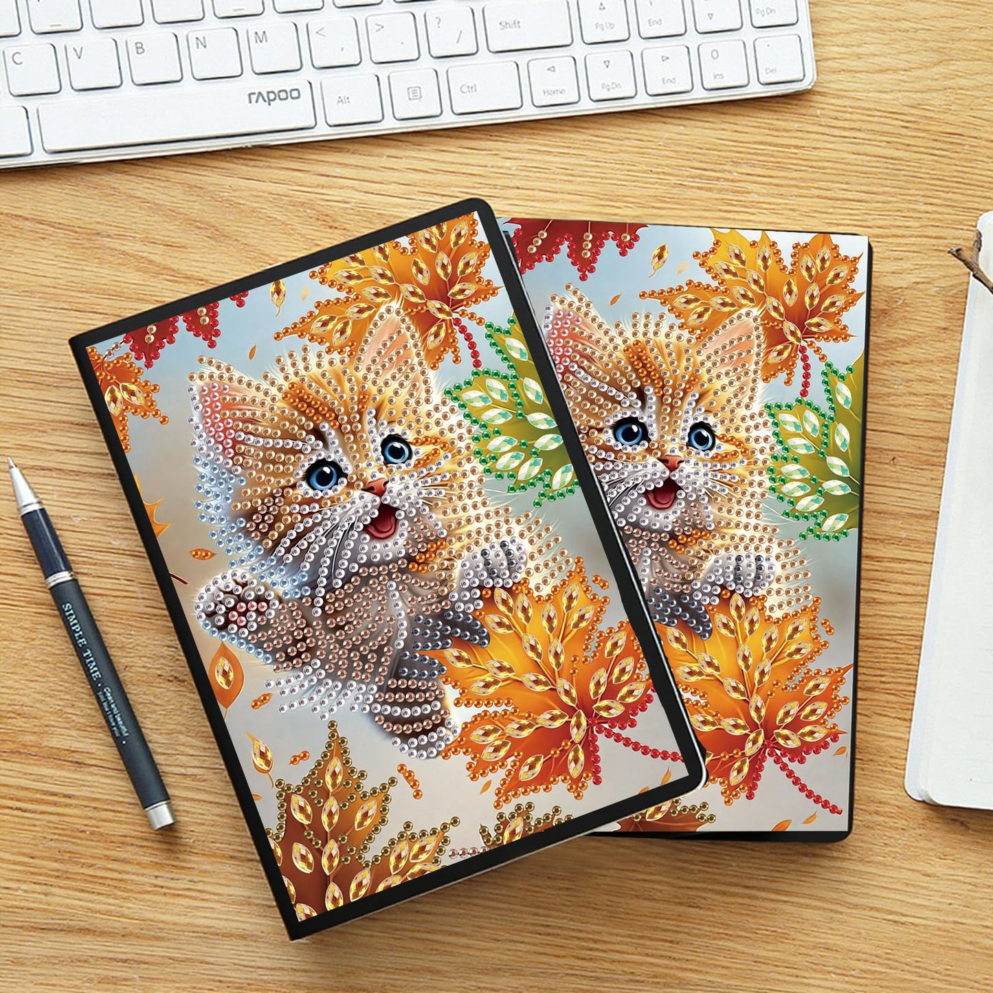 JZHYOAN Cat DIY Diamond Painting Notebook for Adults A5 Blank Diamond Art Composition Journaling Notebooks Notepad Sketchbook Diary Mosaic Kits for Beginners Craft Lovers Gift Table Decoration