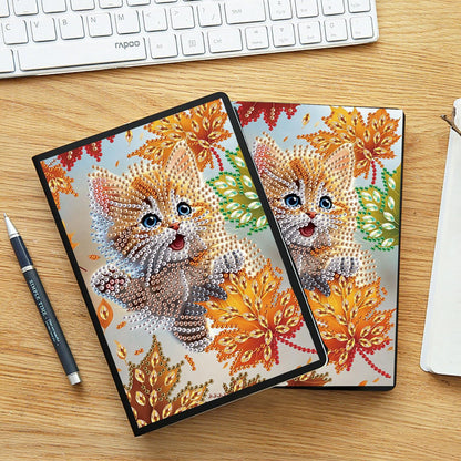 JZHYOAN Cat DIY Diamond Painting Notebook for Adults A5 Blank Diamond Art Composition Journaling Notebooks Notepad Sketchbook Diary Mosaic Kits for Beginners Craft Lovers Gift Table Decoration
