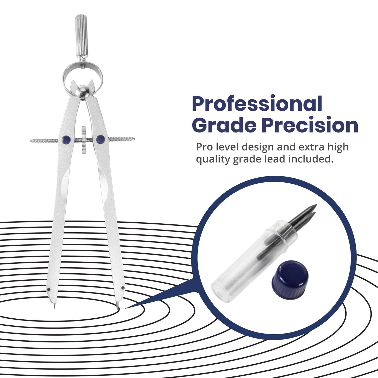 Pacific Arc Metal Professional Compass, Perfect Spring Bow Compass for Math, Geometry, or Drafting, Up to 8" Diameter Large, Comes with Lead and Lock
