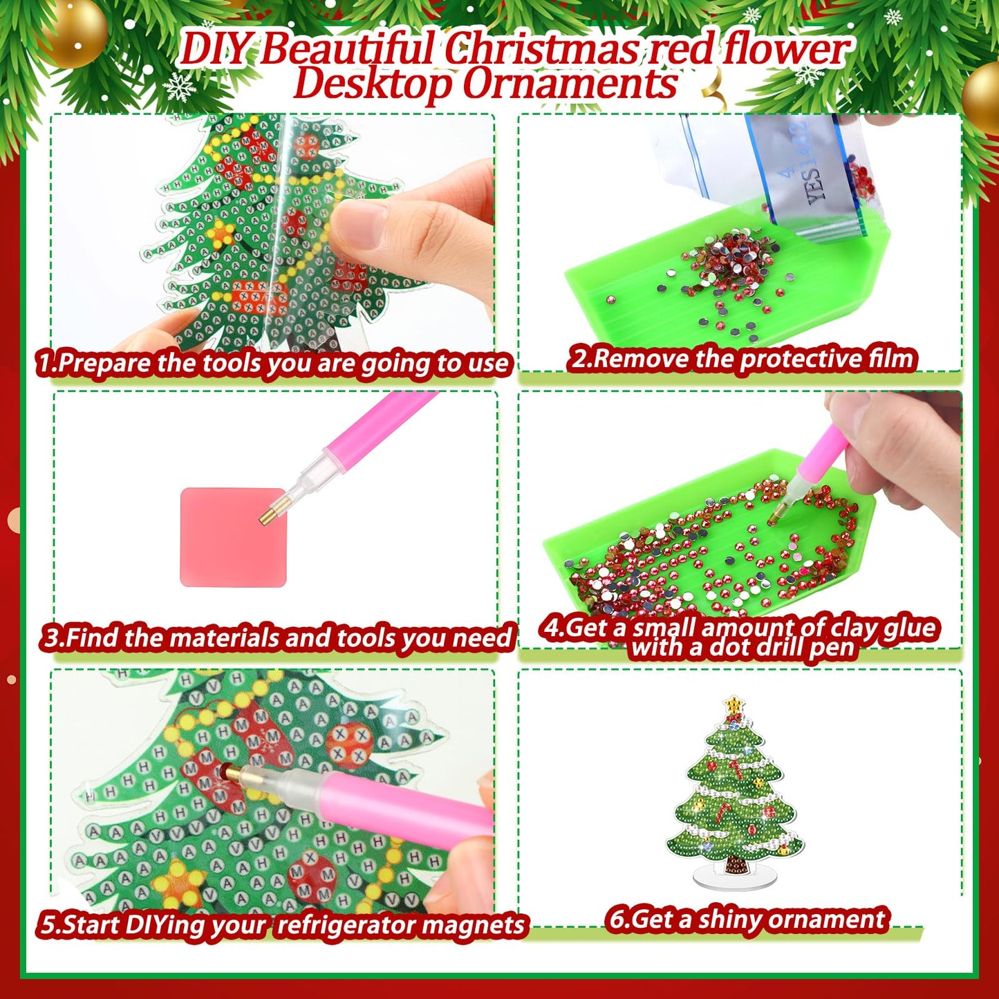DoubleFill 9 Pcs Luminous Christmas Diamond Painting Tabletop Decor Double Sided Xmas Diamond Art Kits for Adults Glow in the Dark Christmas Centerpieces for Table Desktop DIY Crafts