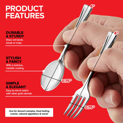 160 Pack Silver Plastic Mini Spoons and Forks (4 Inch) – 80 Disposable Tasting Spoons & 80 Appetizer Forks, Mini Utensils for Desserts, Food Samples, Appetizers & Charcuterie Boards