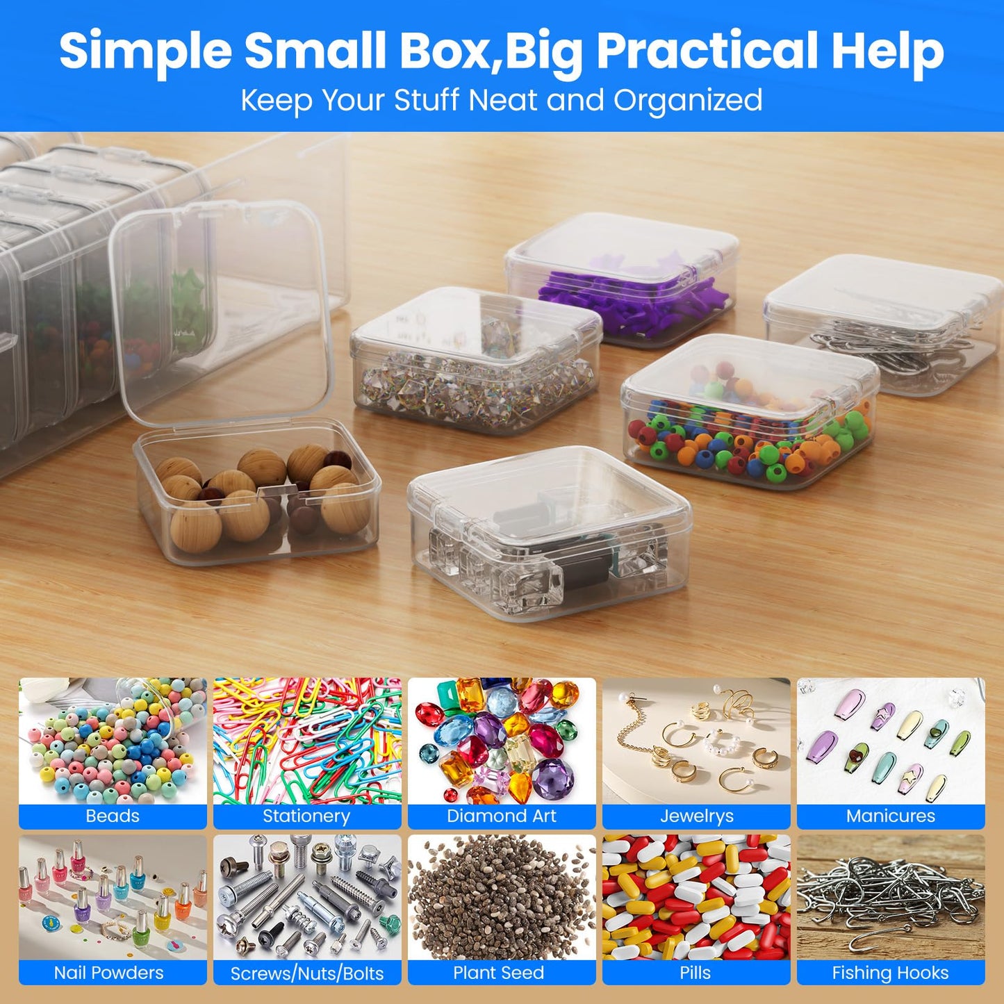 62PCS Small Bead Organizer, Bead Storage Containers, Transparent Box for Bead Organizers and Storage, Ideal for Jewelry, Beads, Screws, Seeds and Small Parts, Easy to Use and Quick to Find