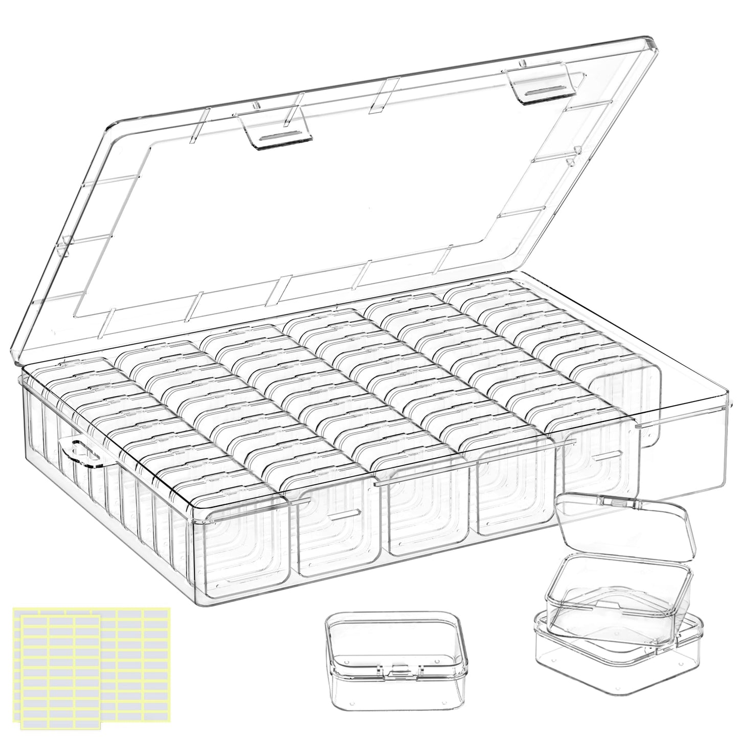 DILIBRA Large Bead Organizer Box, 66 Pcs Small Clear Storage Containers with Labels, Mini Bead Organizers and Storage Craft Case with Handle for Jewelry Bracelet Screws Seeds Diamonds Arts Small Parts