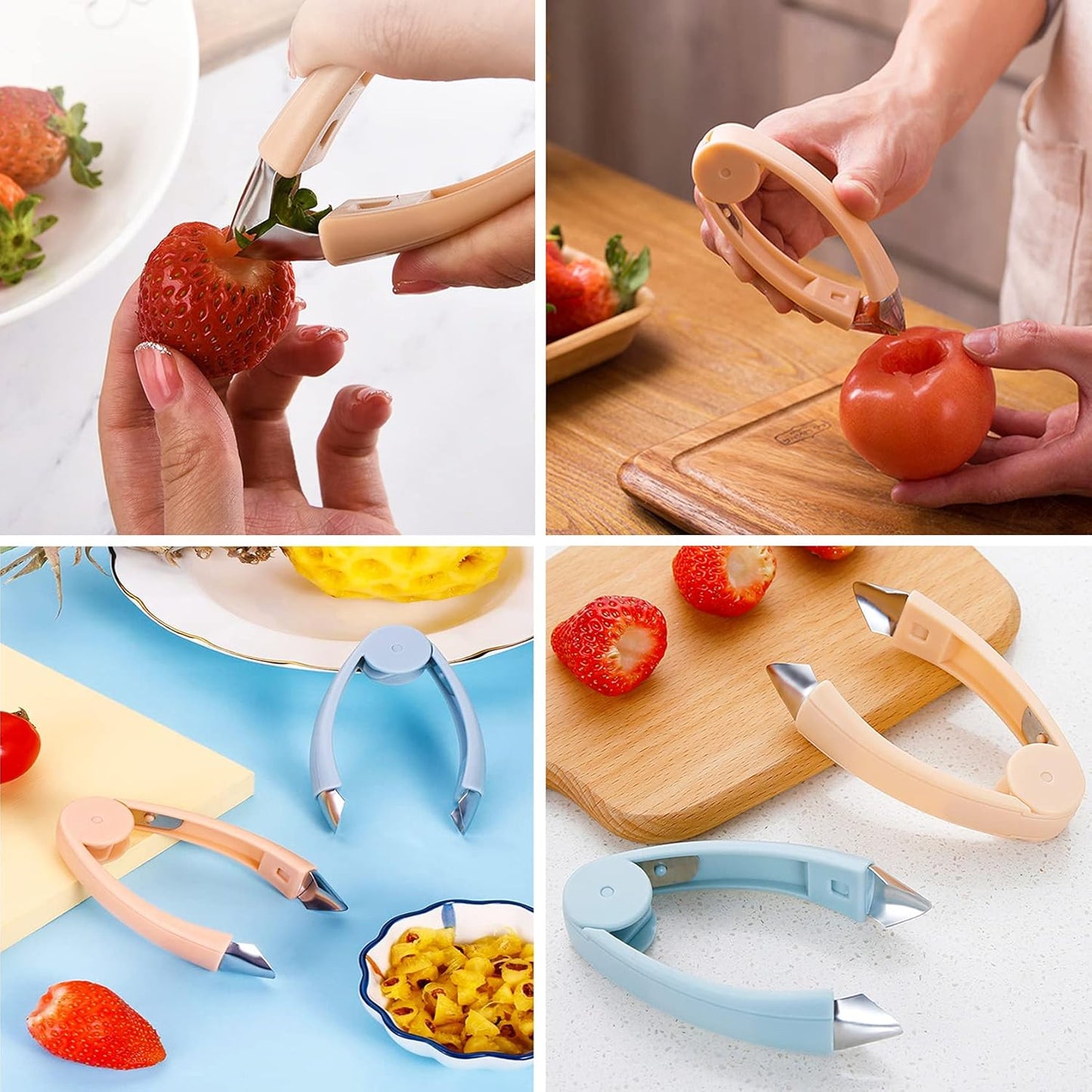 Strawberry Huller Stem Remover, Tomato Corer, Potato Tweezers, Carrot Cutter, Pineapple Peeler (Orange)