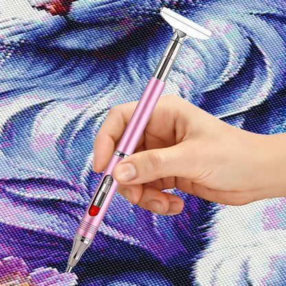 ZYNYXY 14PCS Diamond Art Pens Kits, Self-Stick Drill Pens, Refillable Wax Pen with Metal Correction, Diamond Art Accessories Tray for Nail & 5D DIY Diamond Painting (Pink-Purple)