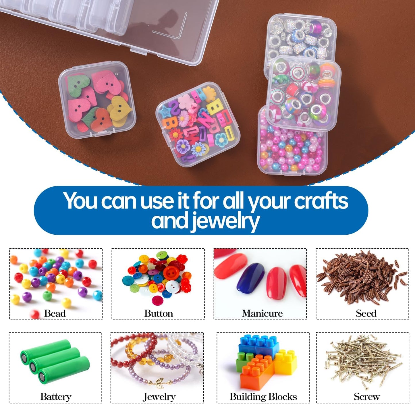 62Pcs Small Bead Organizer Box with Lids - 60Pcs Plastic Mini Bead Organizer Containers Box and 2Pcs Large Craft Storage Boxes for Jewelry Suppliess Nails, Bracelets,Diamonds, Clay Beads, Screws