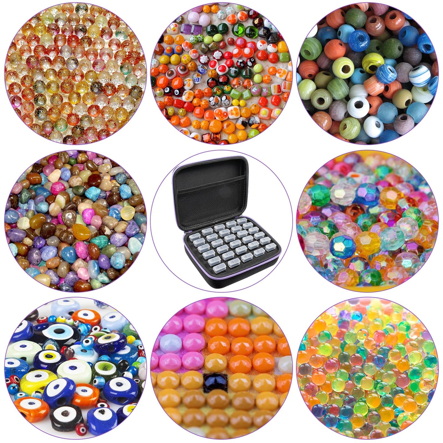 MoeeBtee Diamond Painting Storage Containers, 30 Slots Diamond Painting Accessories and Tools, Diamond Painting Organizer, Diamond Art Storage Case Jewelry Beads Storage Case - Purple