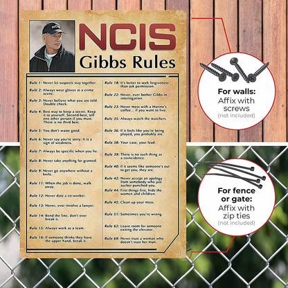 Retro Poster Tin Sign, NCIS-Gibbs-Rule Printed Canvas Decoration, Funny Family Cafe Kitchen Bathroom Wall Decor 8x12