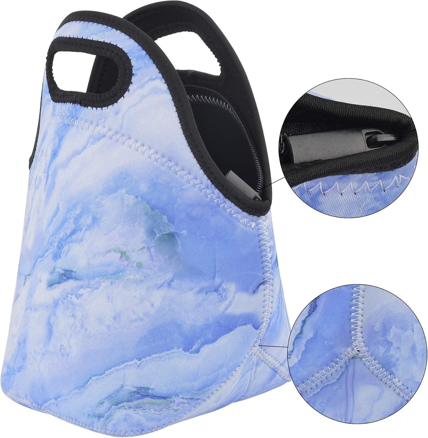 CM Soft Neoprene Tote Picnic Bag Lunch Container Organizer for Outdoor Travel (Blue Marble Pattern)