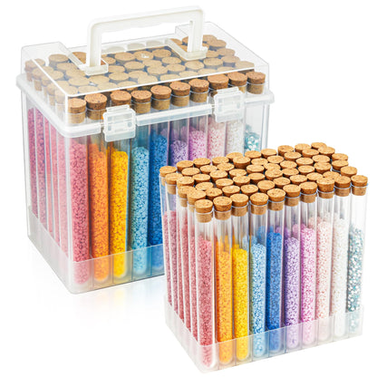 YONOVO 60 Diamond Painting Storage Containers Organizer, 6'' Bead Storage Tubes with Caps, Plastic Test Tube Holder with Cork Stopper Label&Stickers,Carrying Case Box for Dots Drill Rhinestone Glitter