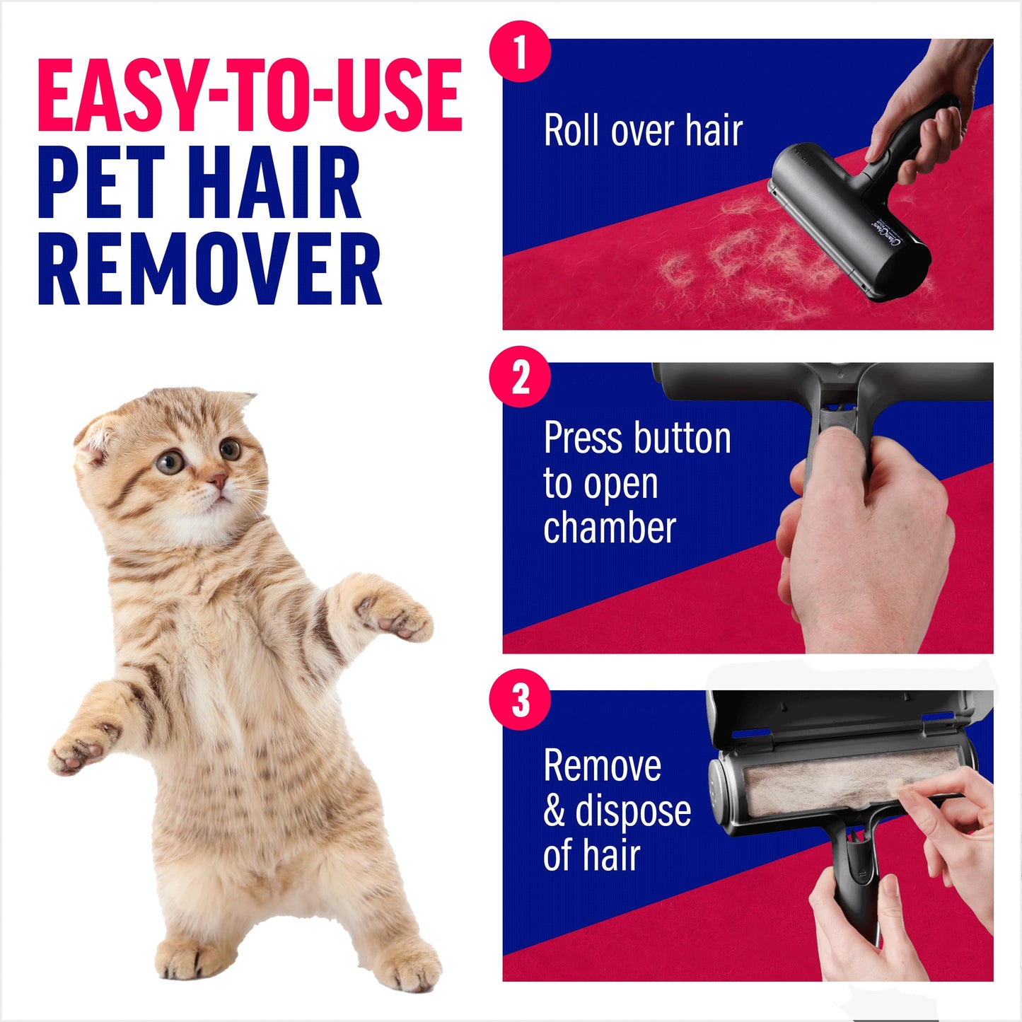 ChomChom Roller Pet Hair Remover and Reusable Lint Roller - Cat and Dog Hair Remover for Furniture, Couch, Carpet, Clothing and Bedding - Portable, Multi-Surface Fur Removal Tool (Black)