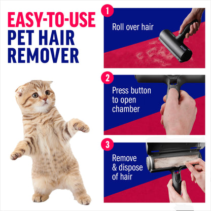 ChomChom Roller Pet Hair Remover and Reusable Lint Roller - Cat and Dog Hair Remover for Furniture, Couch, Carpet, Clothing and Bedding - Portable, Multi-Surface Fur Removal Tool (Black)