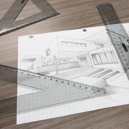 BAZIC Products 4-Piece Geometry Ruler Combination Sets, for School Math Office, 2 Pack