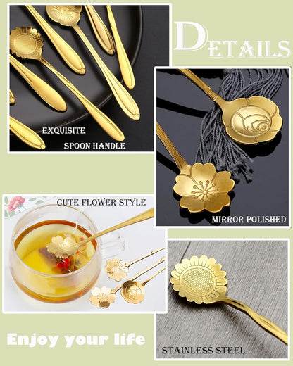 ESRISE 16 Pcs Stainless Steel Cute Tea Spoons, Gold Coffee Spoon for Tea Party Decorations