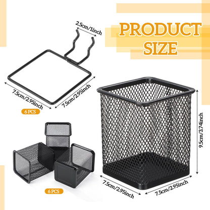 Colingmill 6 Sets Pegboard Cups with Hooks Pegboard Pencil Holder Bin Organizer Black Square Peg Board Accessories Metal Pencil Holder Cup for Home Office Workbench Craft Room Workshop Garage Tool