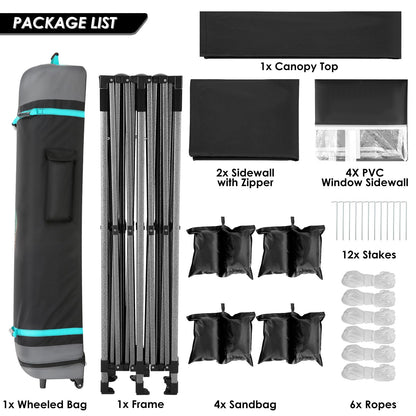 COBIZI 10x20 Heavy Duty Pop up Canopy Tent with 6 sidewalls Easy Up Commercial Outdoor Wedding Party Tents for Parties All Season Wind & Waterproof Gazebo Roller Bag, Black(Frame Thickened)