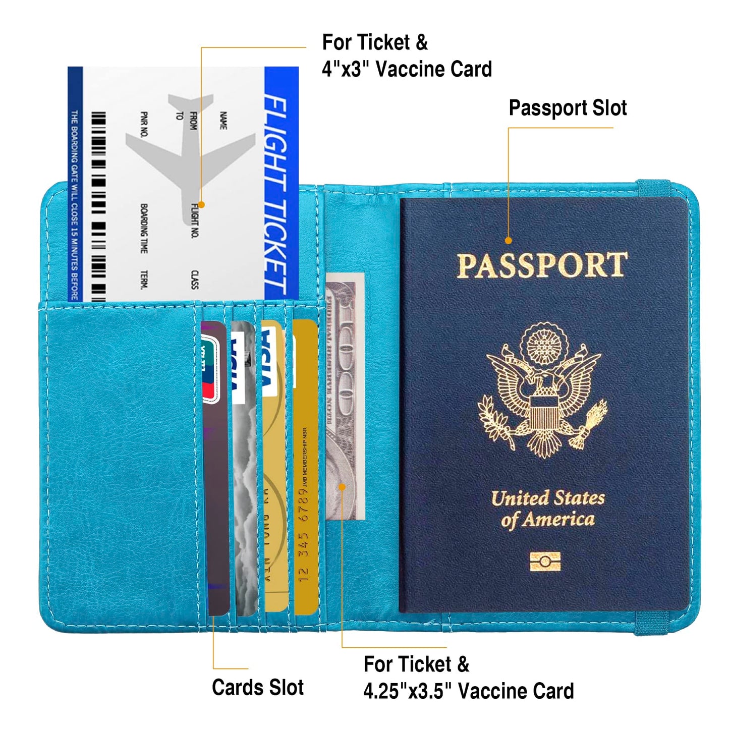 FACATH Passport Cover Case, Holder, Protector Travel Covers Wallet Case RFID Blocking Leather Card Case, Document Organizer (Sky Blue)
