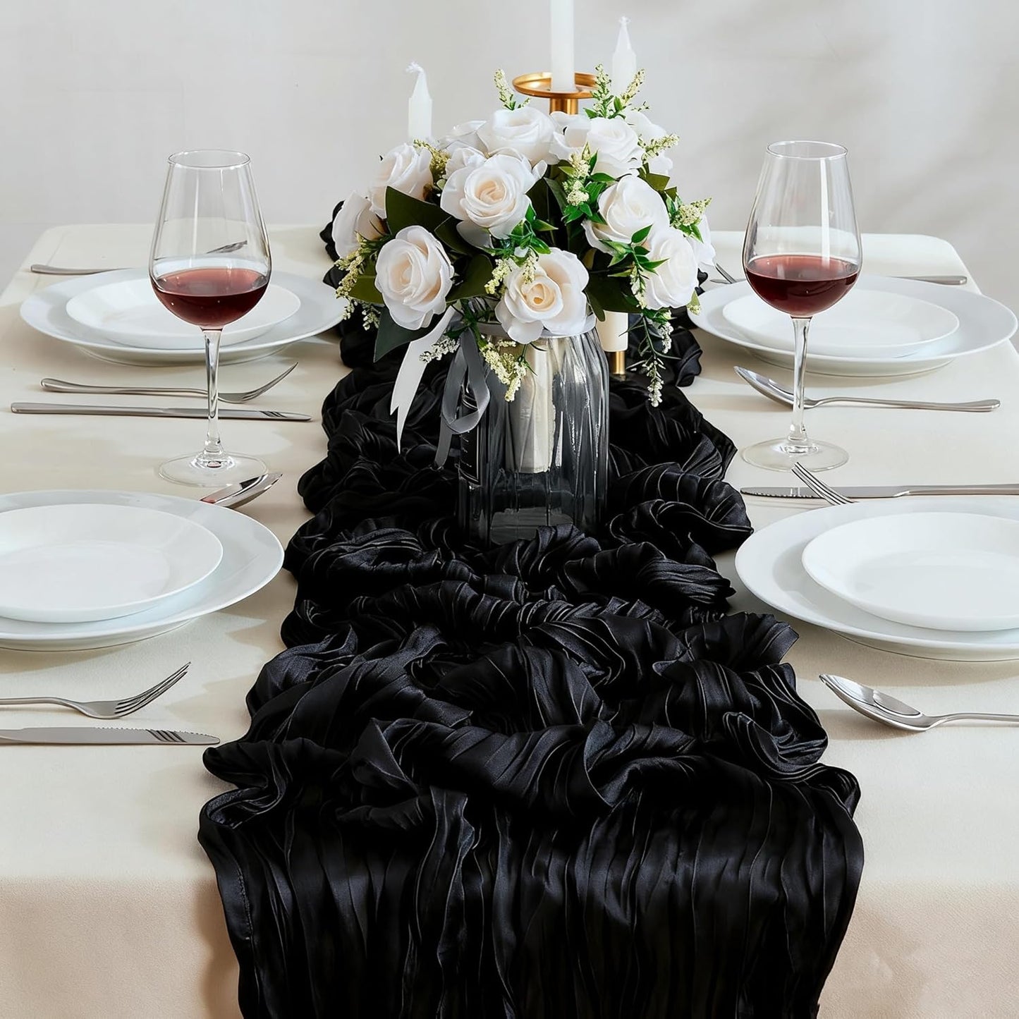 SRIZIAN 10ft Black Cheesecloth Table Runners, Wide Gauze Boho Table Runners for Bridal Shower Wedding Birthday Party