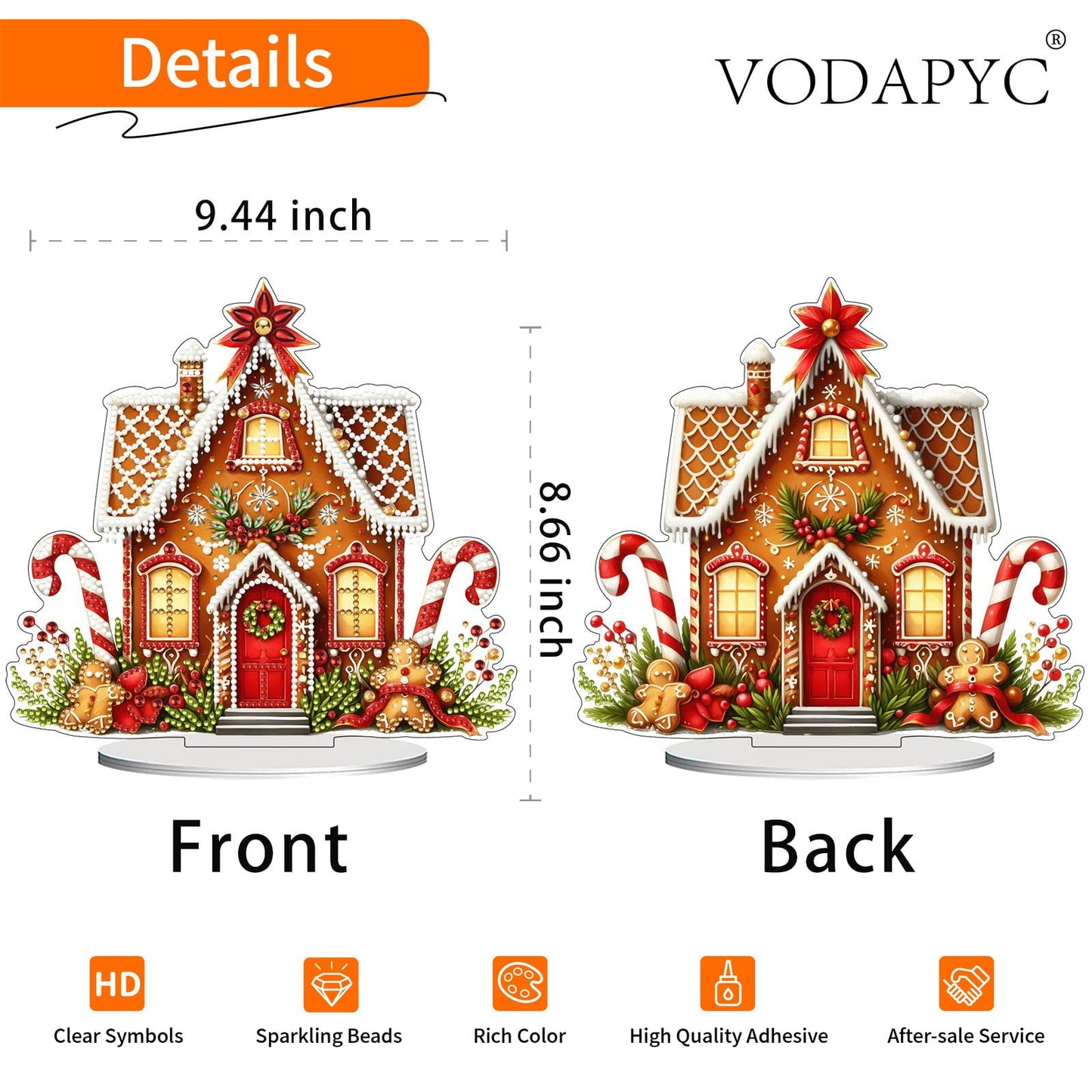 VODAPYC Christmas Diamond Art Tabletop Painting Kit, DIY Stand Up Double Sided Special Shaped Diamond Painting Desktop Ornament for Home Decor(Gingerbread House-2)