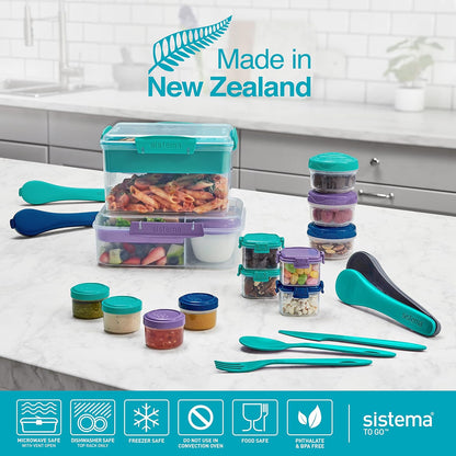 Sistema 4-Piece Salad Dressing and Condiment Containers with Lids for Lunch