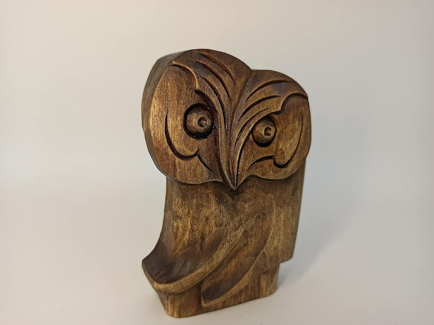 mik-Dyzayn 5 Inch Owl Figurine | Abstract Wood Carving Owl Gifts | Modernist Sculpture, Brown