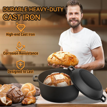 Rectangular Cast Iron Dutch Oven for Bread Baking, Cast Iron Sourdough Bread Pan with Lid Handles Lame, Even Heat Bread Baking Pan for Homemade Bread Cake Meatloaf, 3.2QT
